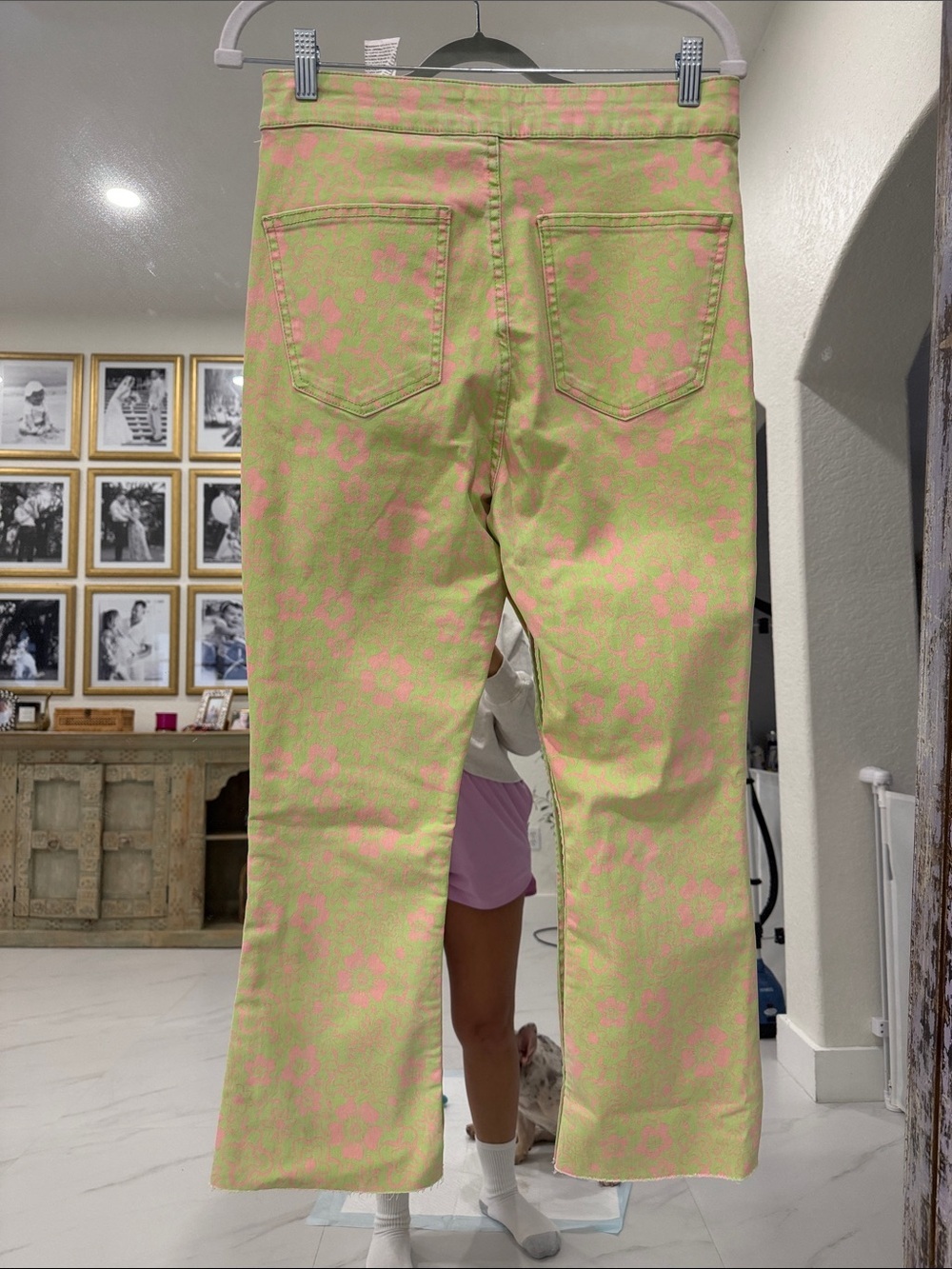Zara Lime Green and Pink Floral Cropped Flare Jeans - Picture 7 of 7